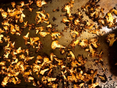 Finished cauliflower on baking sheet