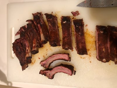 Finished cut baby back ribs